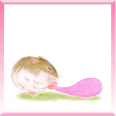 ハムスターのみみ、風船をふくらます